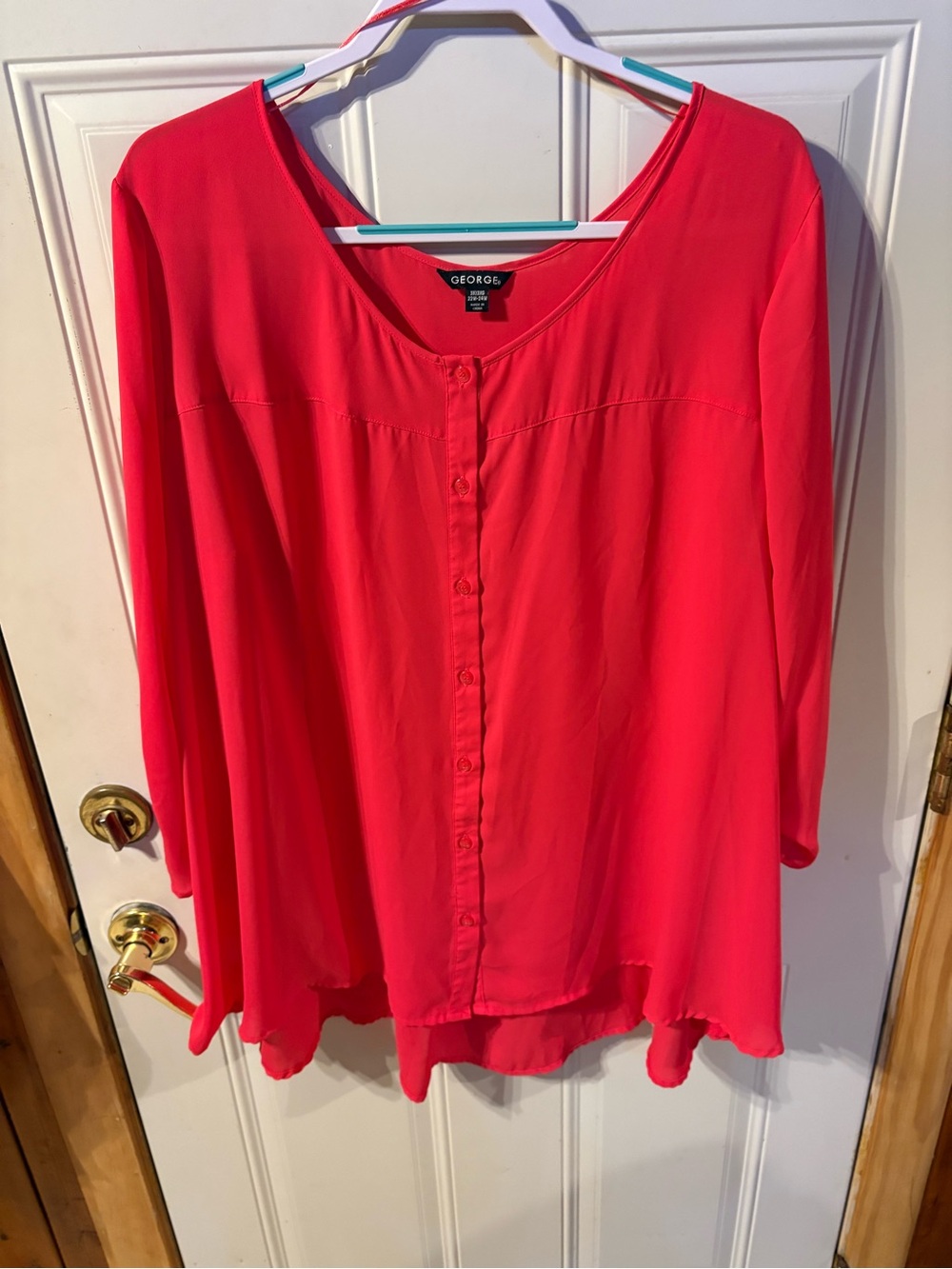 George Bright Coral-Pink Button-Front Blouse Size 3X